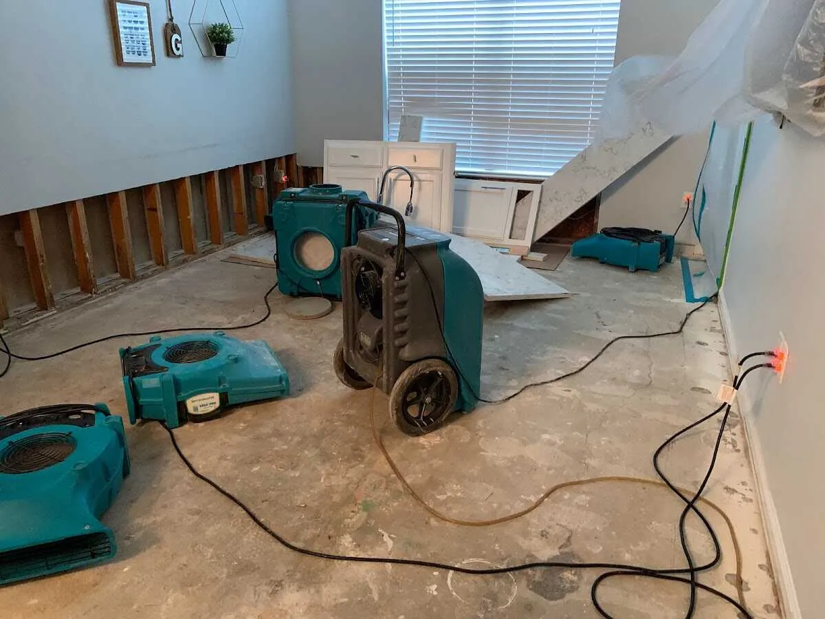 Dehumidifier in flood-cut room for Water Damage Restoration in Lake Arrowhead
