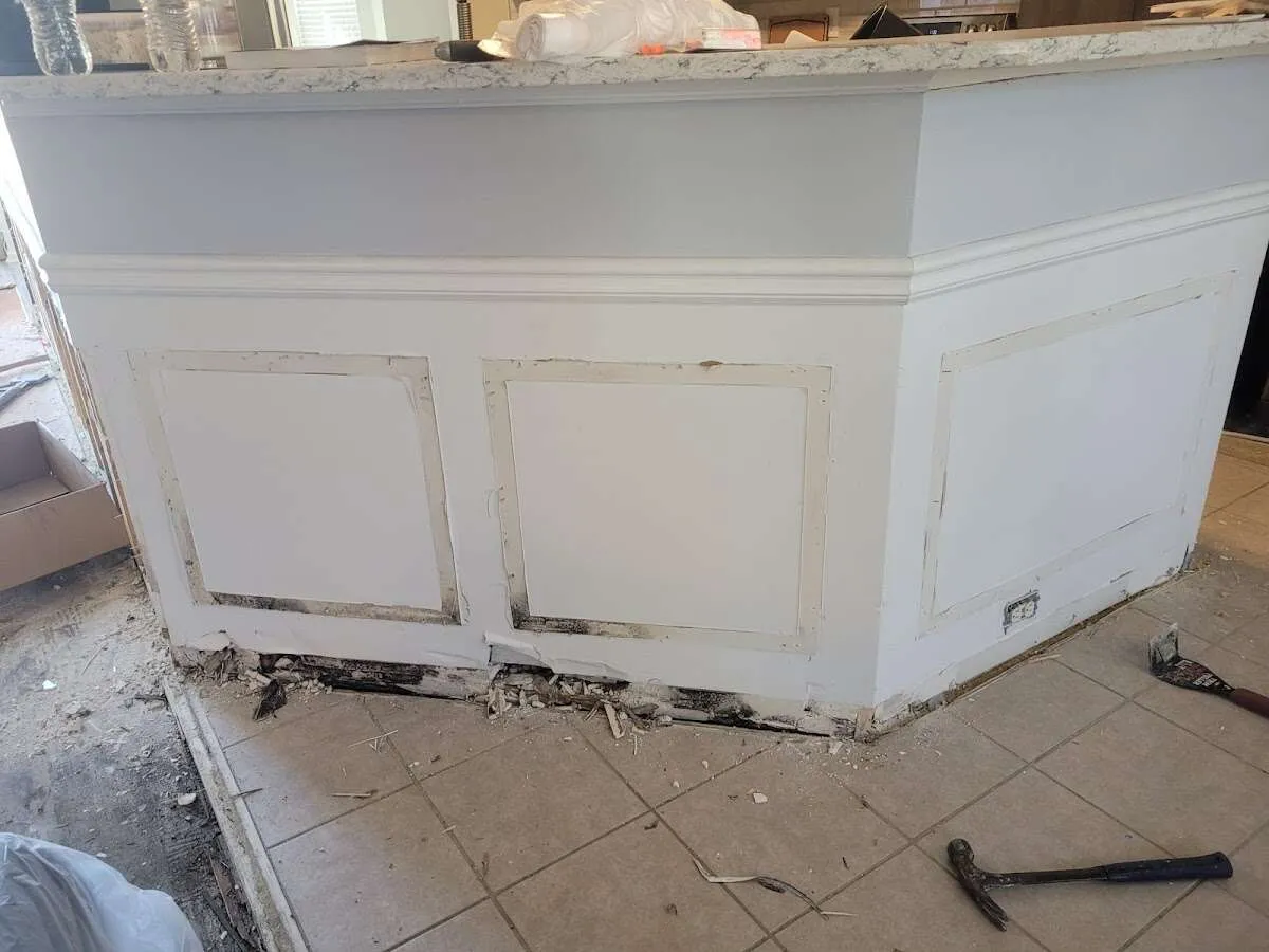 Water damage and mold on kitchen during Storm Damage Restoration in Lake Arrowhead